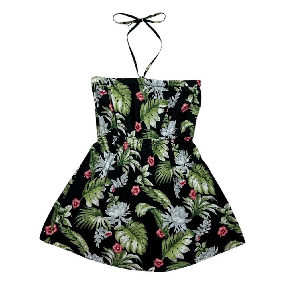 Y2K Tropical Print Babydoll Halter Top
